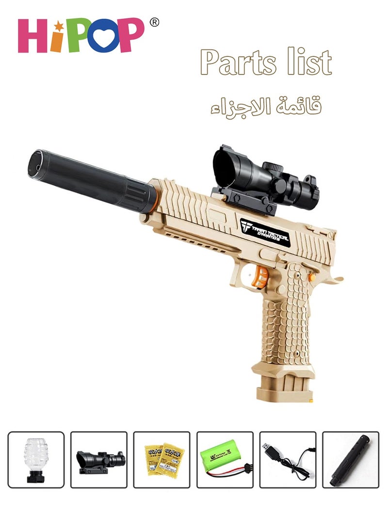 Electric Toys Gun with Sensing Flame Effect,Gel Ball Blaster Gun Toy with Safe Flame Muzzle Silencer,Manual and Electric Dual Mode,Kids Safe Pistol Toy