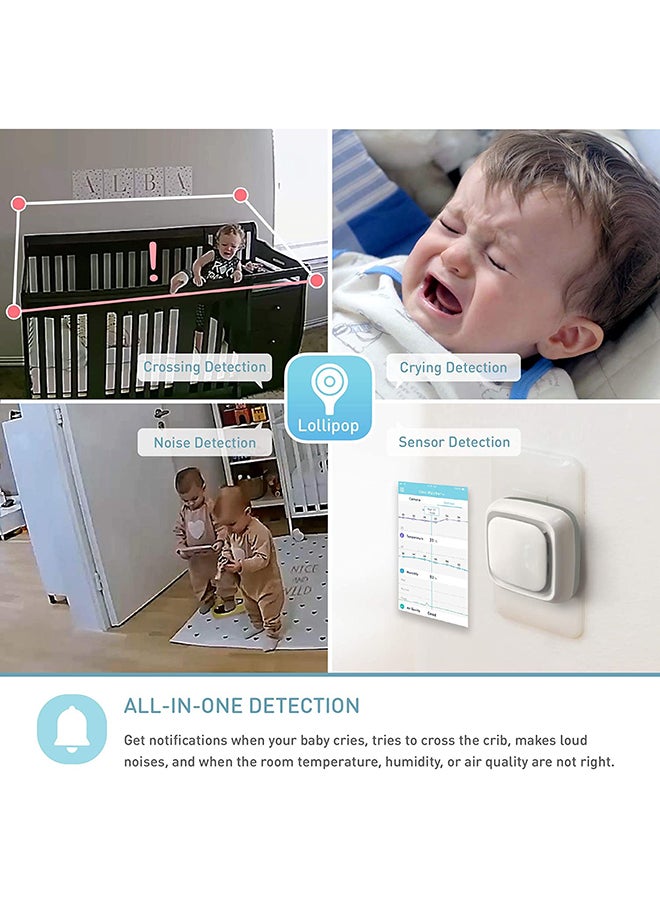 Smart Wifi Baby Camera - Baby Monitor With True Crying And Noise Detection - With Video, Audio 2-Way Talk Back, Crossing Detection, Sleep Tracking, Breathing Monitoring, Infrared Night Vision - Pistachio