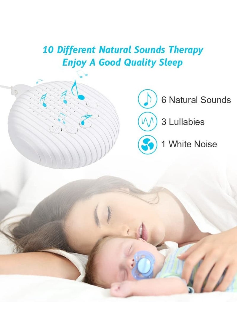 White Noise Machine, Sleep Sound Machine with 10 Soothing Nature Sounds Therapy Portable, Mini Sound Machine for Baby Kids Adults, USB Rechargeable Baby Sleep Machine with 3 Timer Memory Functions