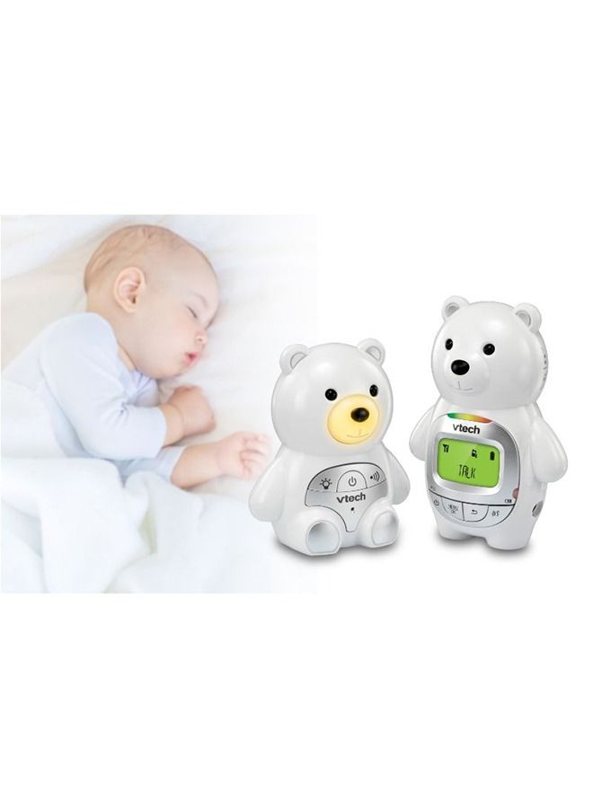 Baby Bear Digital Audio Monitor With Up To 1,000 Ft of Range Vibrating Sound Alert Talk Back Intercom Temperature Indicator Night Light Loop And Parent Unit - White