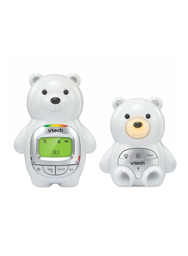 Baby Bear Digital Audio Monitor With Up To 1,000 Ft of Range Vibrating Sound Alert Talk Back Intercom Temperature Indicator Night Light Loop And Parent Unit - White