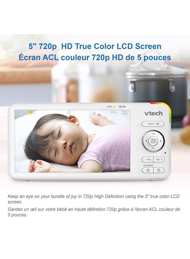 1080P Smart Wifi Remote Access 360 Degree Pan & Tilt Video Baby Monitor With 5” Highdefinition 720P Display Night Light White