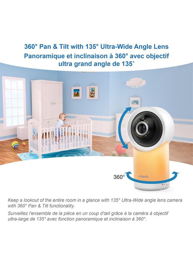 1080P Smart Wifi Remote Access 360 Degree Pan & Tilt Video Baby Monitor With 5” Highdefinition 720P Display Night Light White