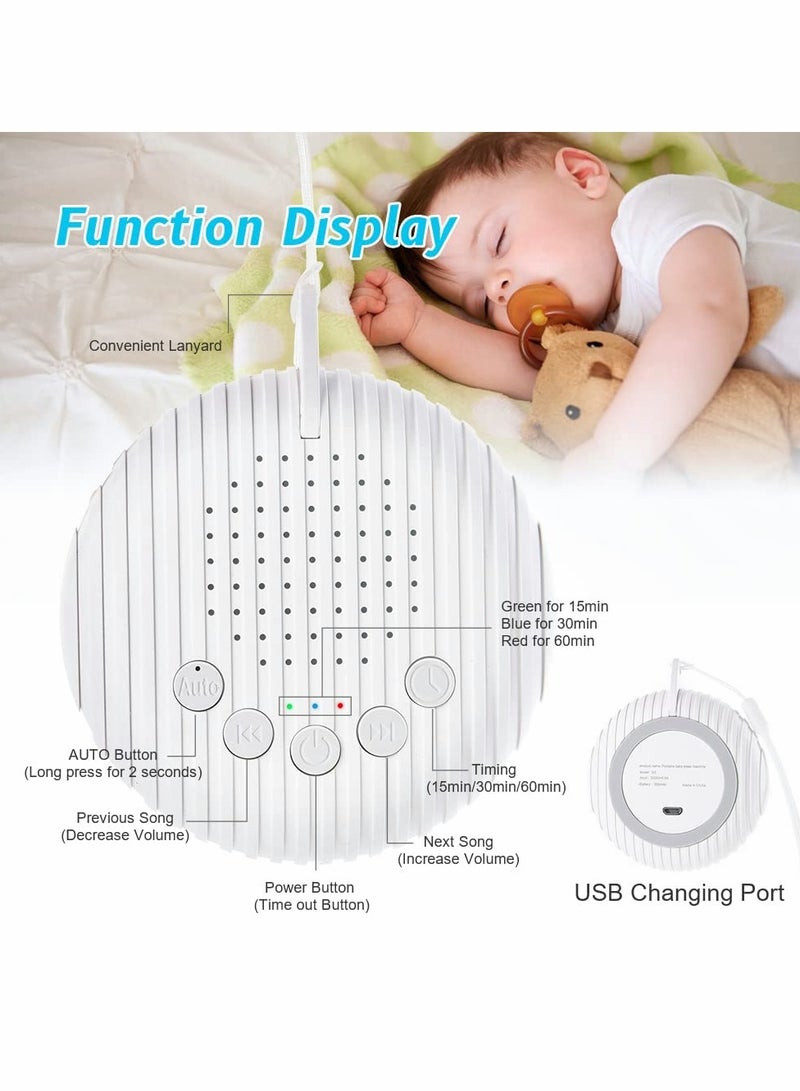 White Noise Machine, Sleep Sound Machine with 10 Soothing Nature Sounds Therapy Portable, Mini Sound Machine for Baby Kids Adults, USB Rechargeable Baby Sleep Machine with 3 Timer Memory Functions