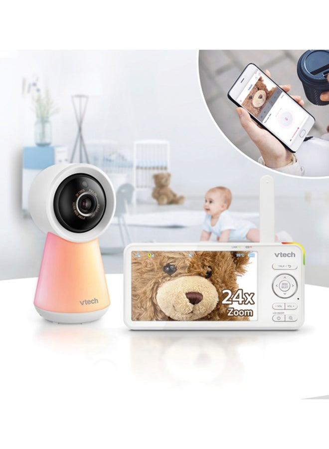 Smart Wi Fi 1080P Video Baby Monitor System With 5 In. Display Night Light And Remote Access - White