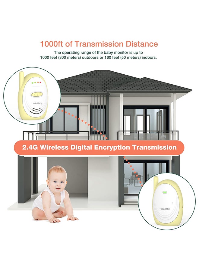 Audio Baby Monitor With Up To 1,000 FT Of Range, Sound Indicator, Digitized Transmission