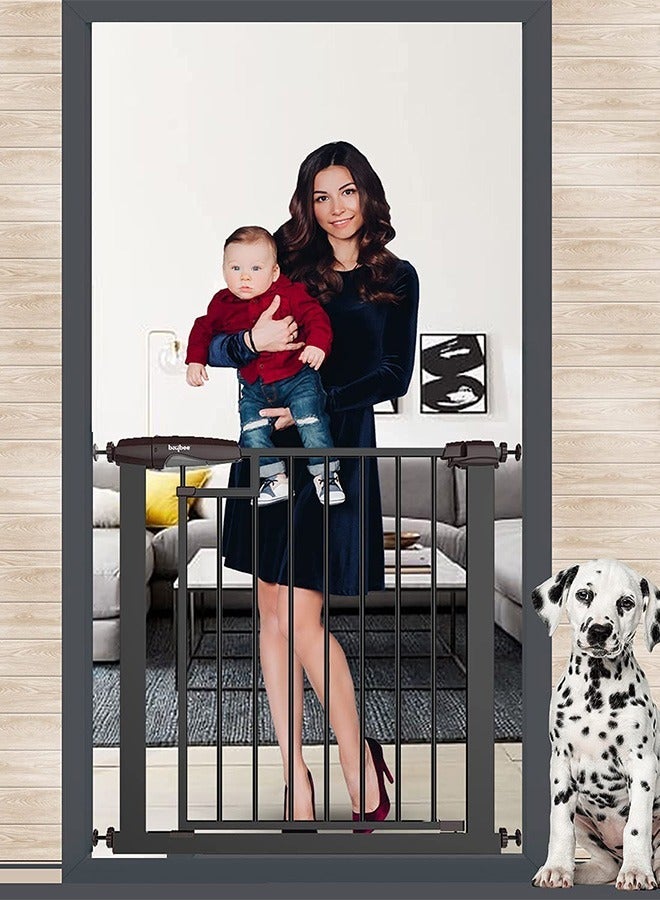 Baybee 75-85cm Auto Close Baby Safety Gate For Kids, Extra Tall Baby Fence Barrier Dog Gate With Easy Walk-thru Child Gate, For House, Stairs, Door- Black