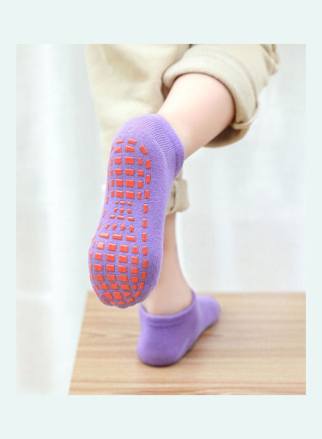 Solid Color Kids Girl Boy Anti Slip Breathable Elastic Sports Ankle Floor Socks Purple