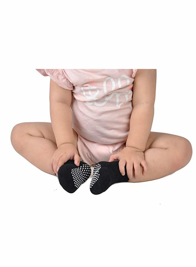 Baby Non Skid Socks Cotton Half Cushion Grip Ankle Infants and Toddlers with Soles