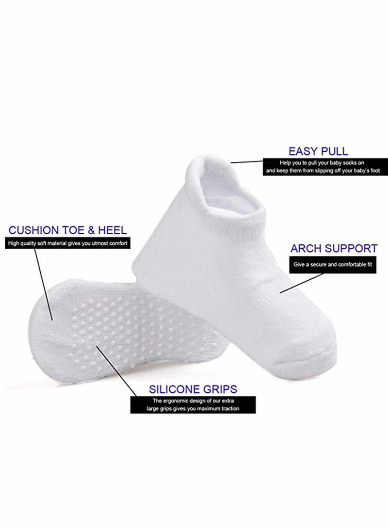 Baby Non Skid Socks Cotton Half Cushion Grip Ankle Infants and Toddlers with Soles