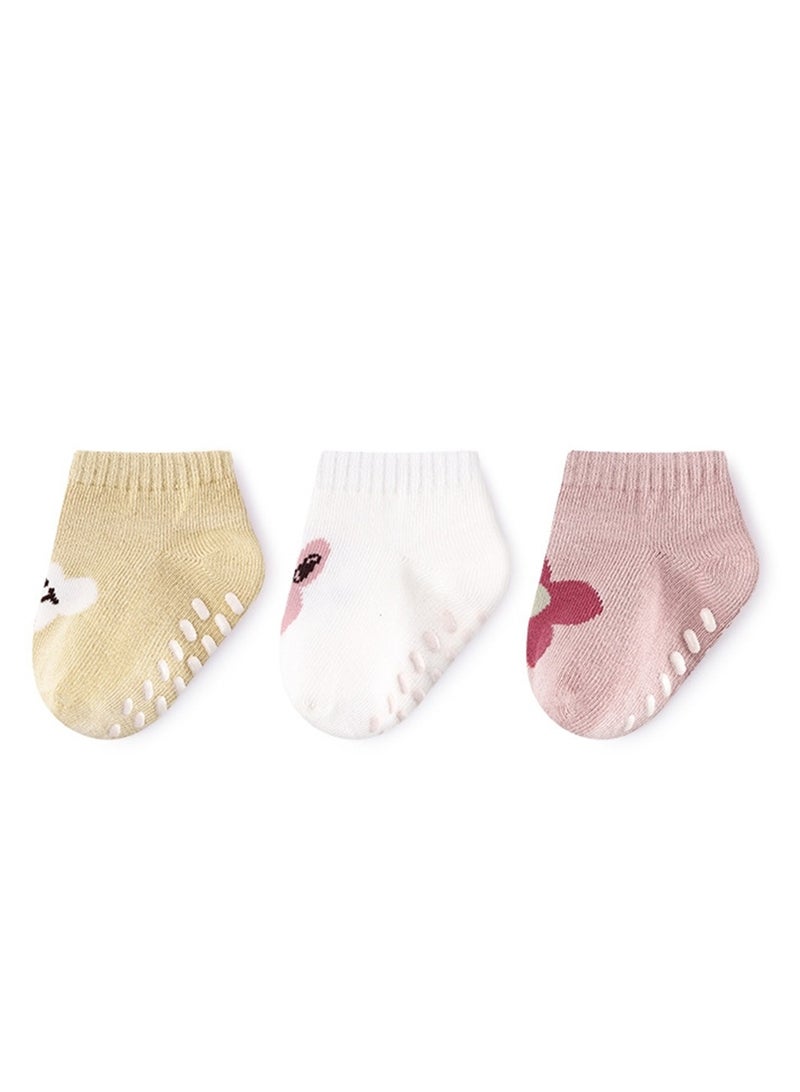 3 pairs of baby socks thin cute cartoon non-slip cotton socks