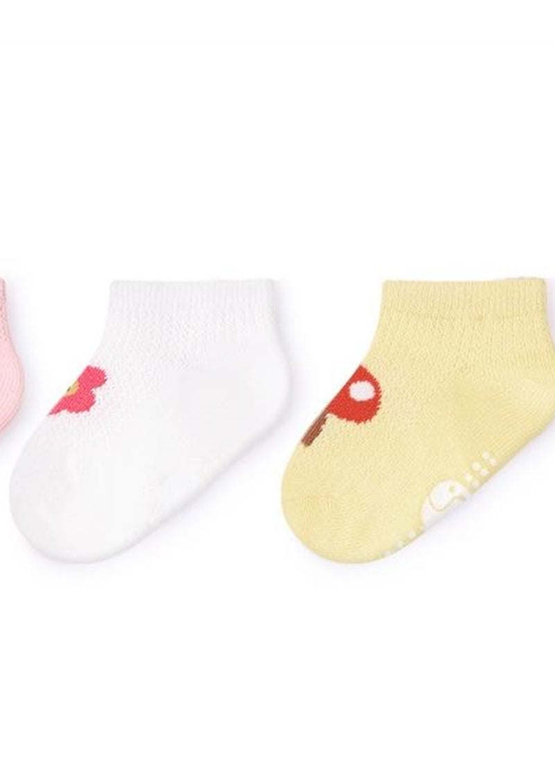 3 pairs of baby socks thin cute cartoon non-slip cotton socks