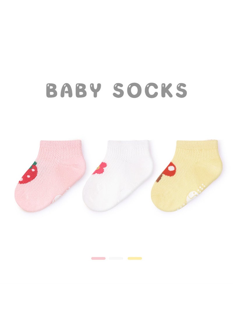 3 pairs of baby socks thin cute cartoon non-slip cotton socks