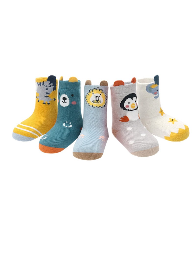 Toddler Non Slip Socks, Animal Grip Tube Baby Socks Anti-Skid Cartoon Crew Socks 5 Pairs  M Size