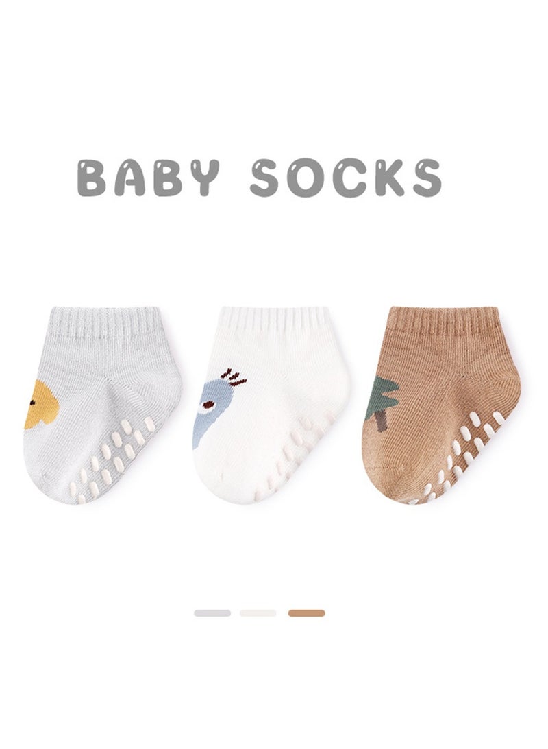 3 pairs of baby socks thin cute cartoon non-slip cotton socks