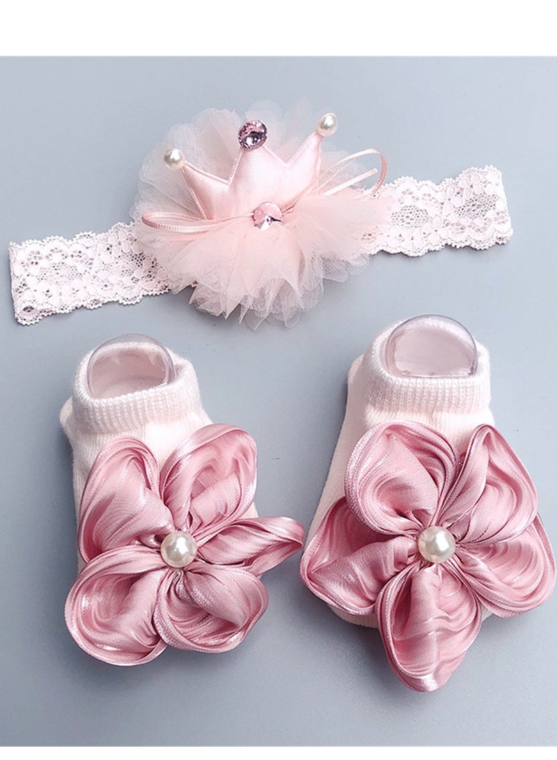 3PCS Baby Headband Sock Gift Box Set Full Moon 100th Birthday Gift Pink