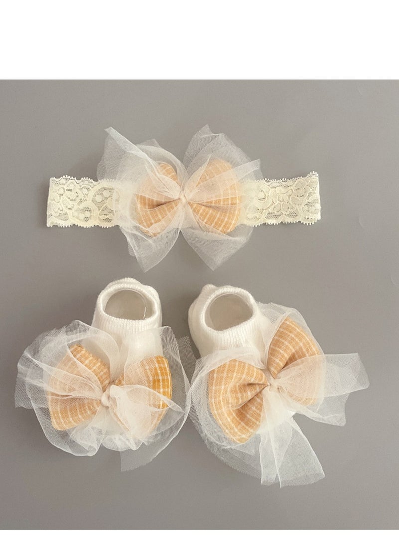 3PCS Baby Headband Sock Gift Box Set Full Moon 100th Birthday Gift Beige