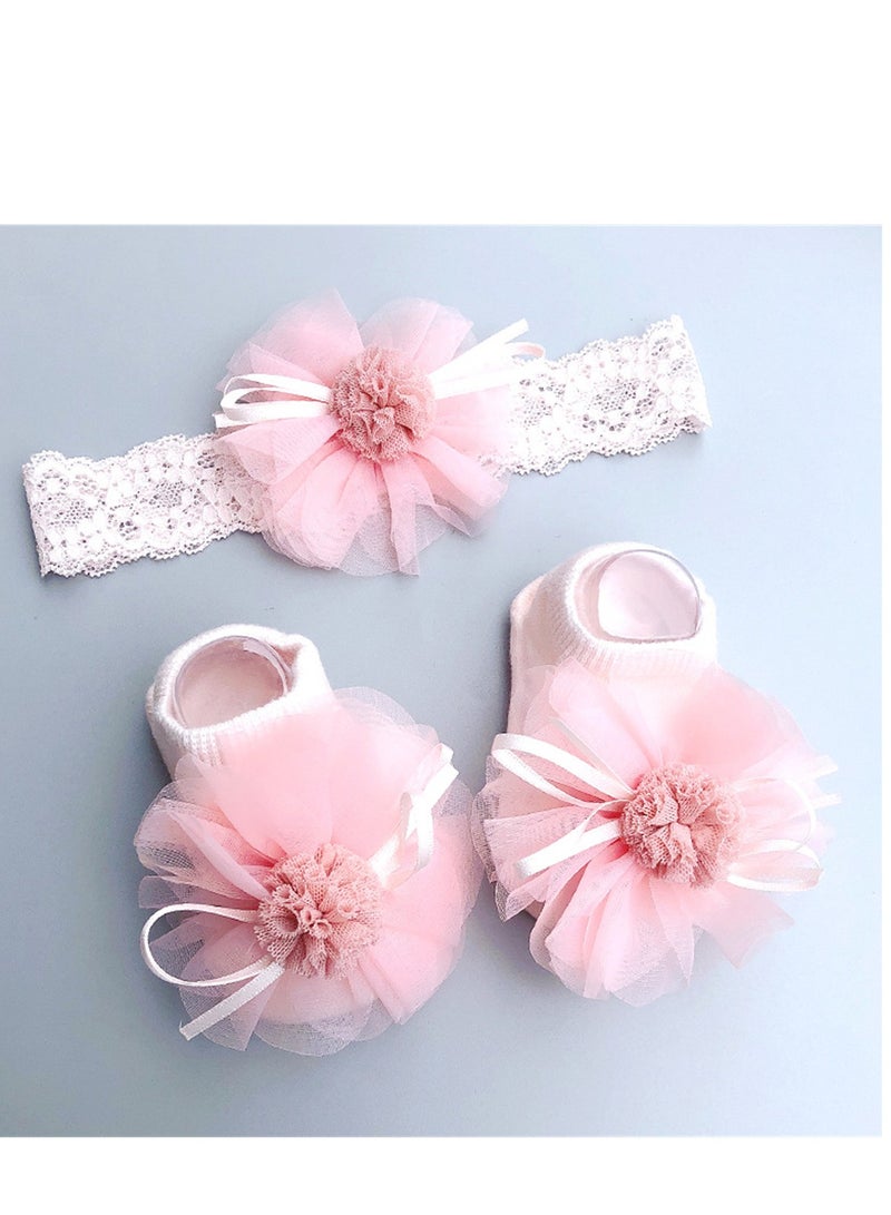 3PCS Baby Headband Sock Gift Box Set Full Moon 100th Birthday Gift Pink