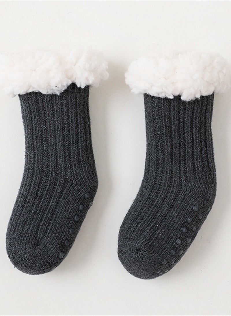 Children's Autumn And Winter Thick Thermal Socks Non-Slip Adhesive Floor Socks Black