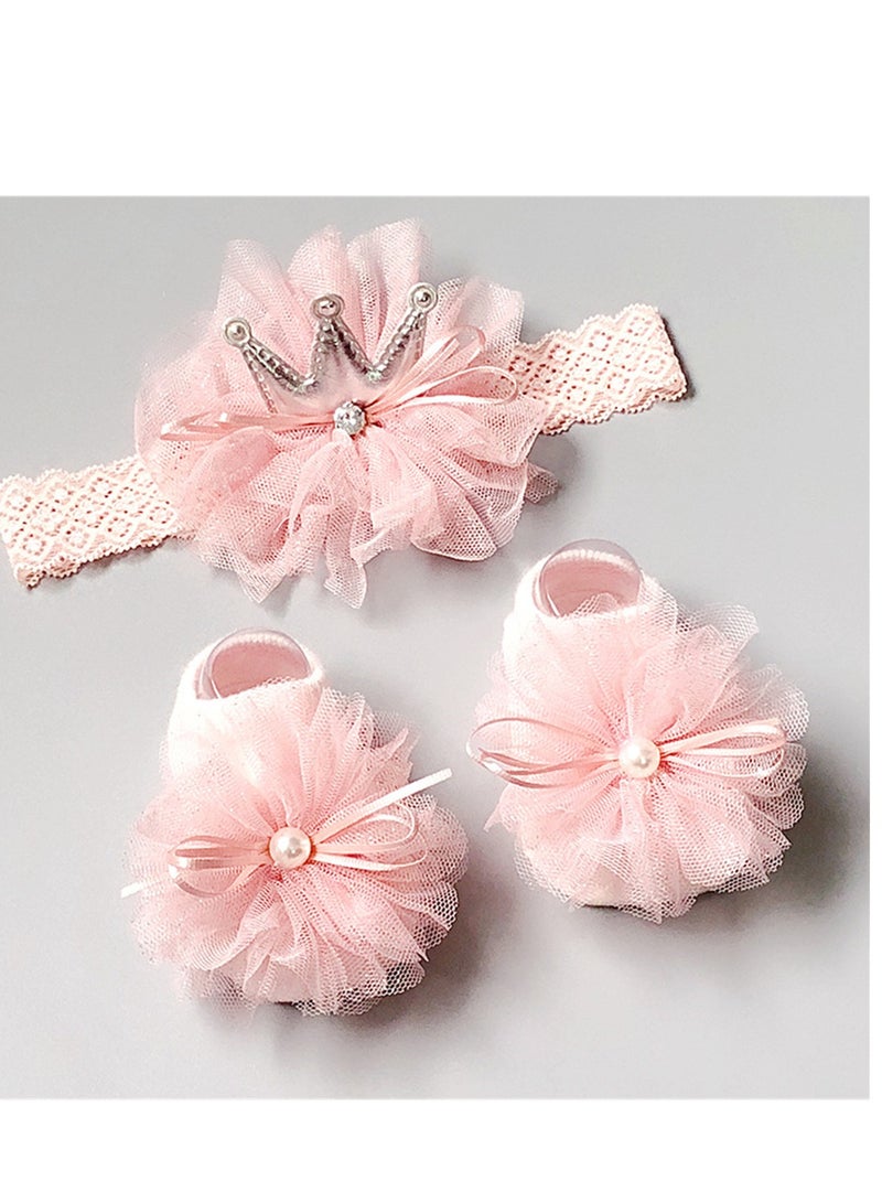 3PCS Baby Headband Sock Gift Box Set Full Moon 100th Birthday Gift Pink