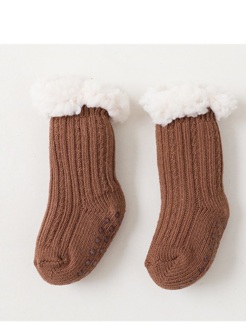 Children's Autumn And Winter Thick Thermal Socks Non-Slip Adhesive Floor Socks Brown