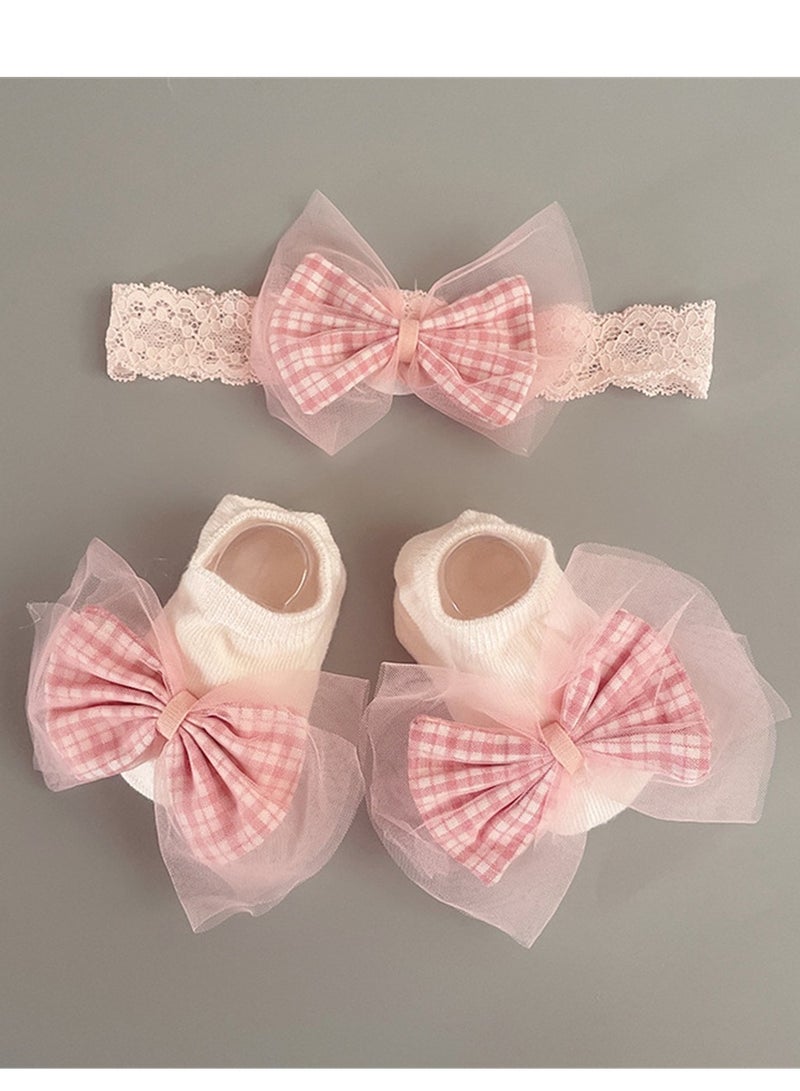 3PCS Baby Headband Sock Gift Box Set Full Moon 100th Birthday Gift Pink