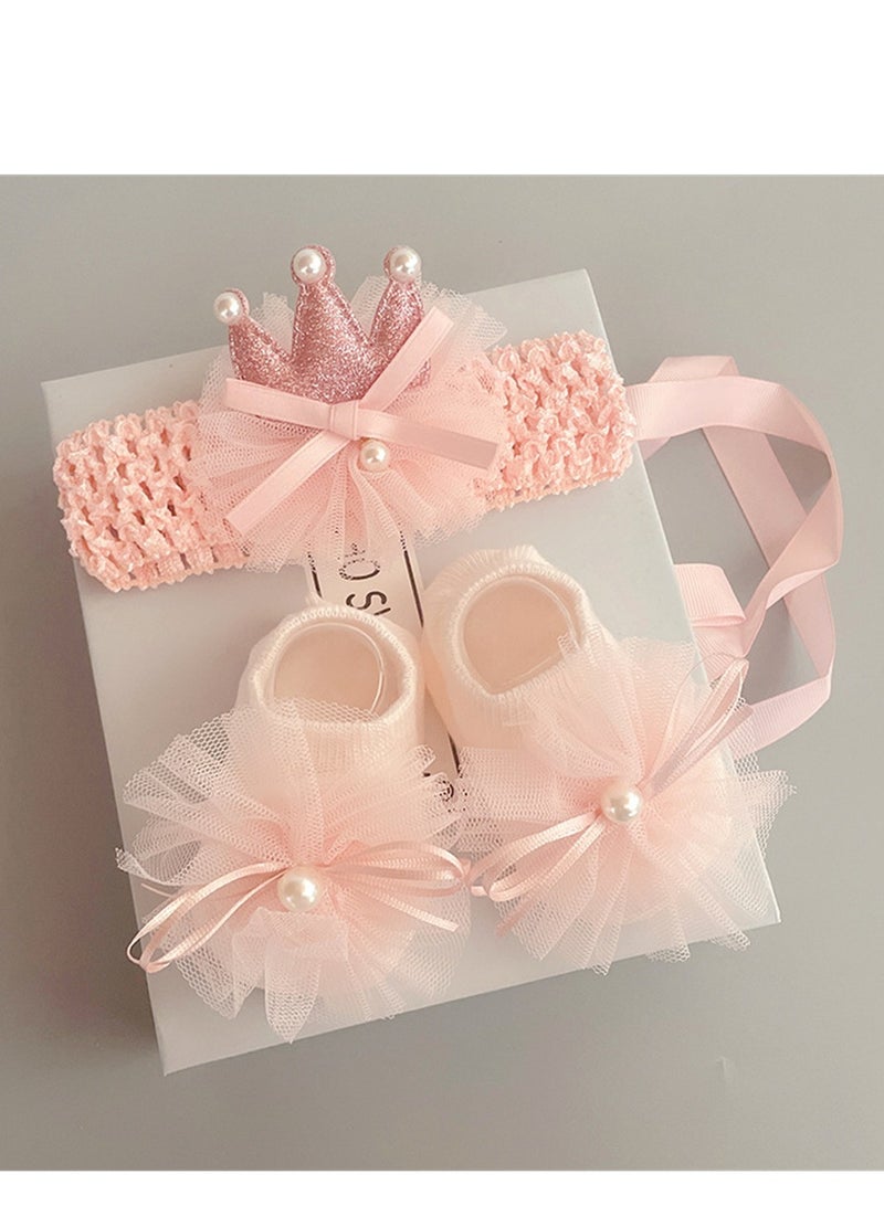 3PCS Baby Headband Sock Gift Box Set Full Moon 100th Birthday Gift Pink