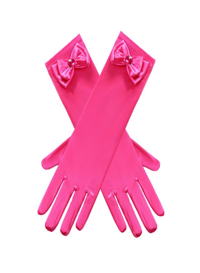 Girls' Spring and Autumn Long Gloves Rose Red