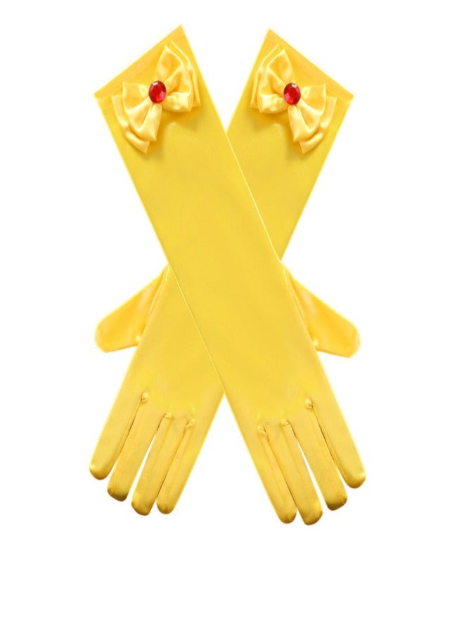 Girls' Spring and Autumn Long Gloves Yellow