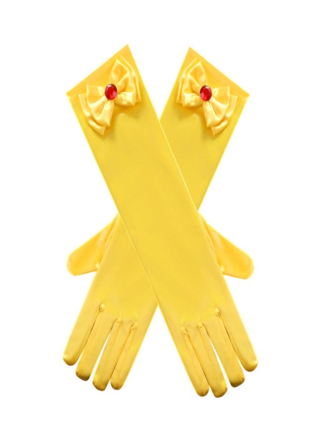 Girls' Spring and Autumn Long Gloves Yellow
