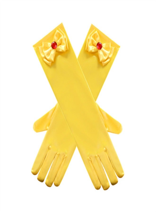 Girls' Spring and Autumn Long Gloves Yellow