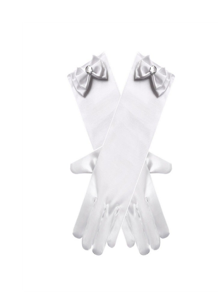 Girls' Spring and Autumn Long Gloves White