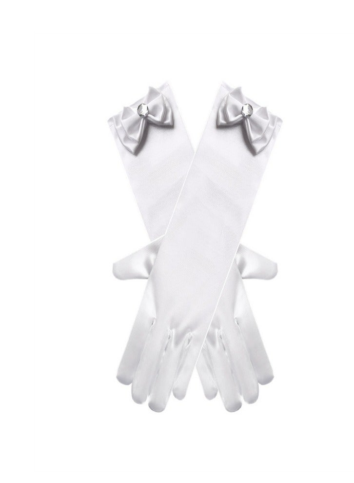 Girls' Spring and Autumn Long Gloves White