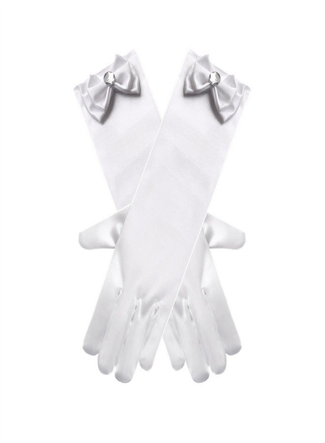 Girls' Spring and Autumn Long Gloves White