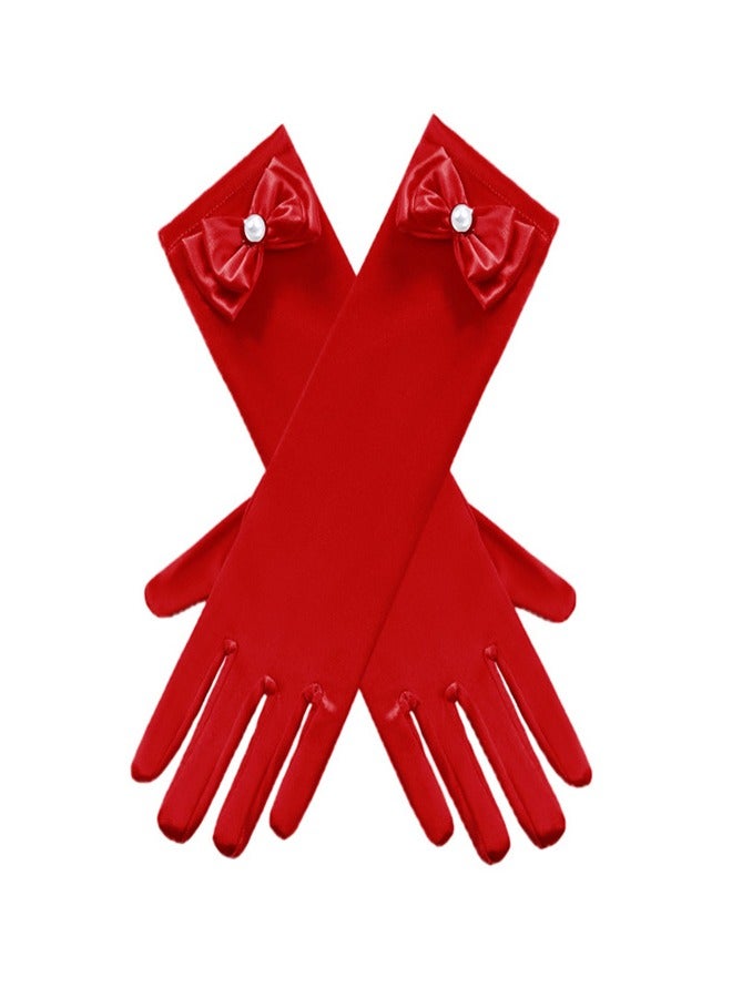 Girls' Spring and Autumn Long Gloves  Red