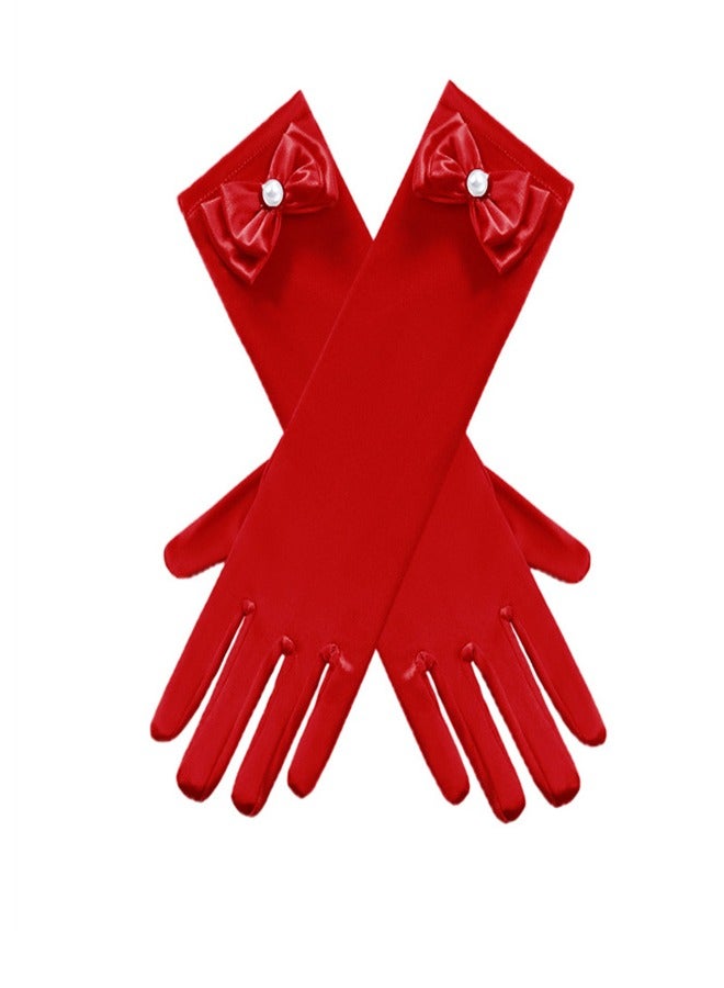 Girls' Spring and Autumn Long Gloves  Red