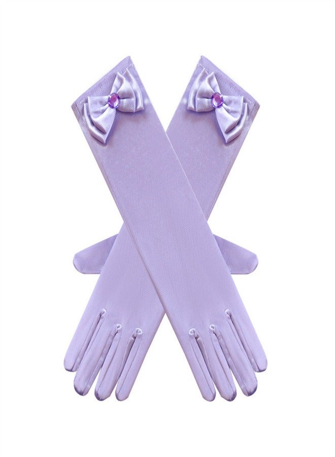 Girls' Spring and Autumn Long Gloves Purple