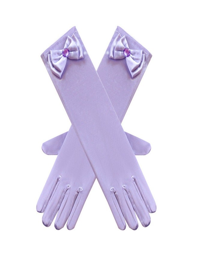 Girls' Spring and Autumn Long Gloves Purple