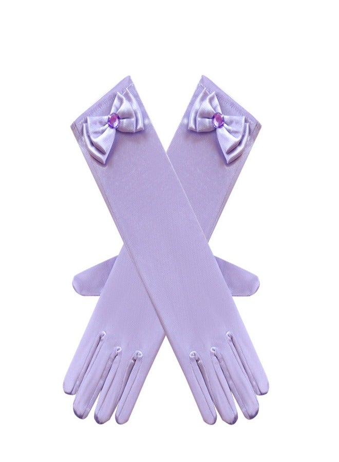 Girls' Spring and Autumn Long Gloves Purple