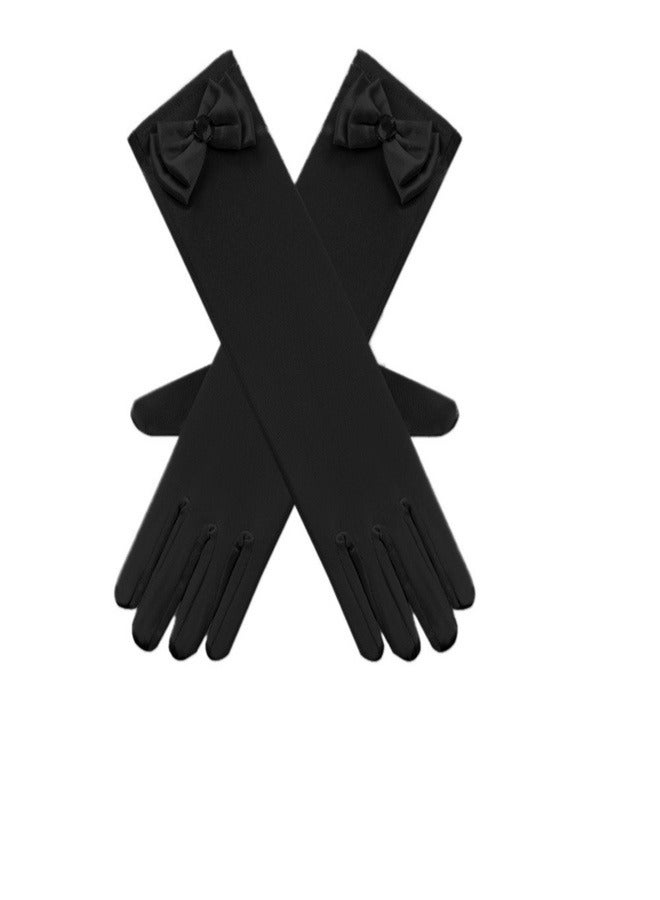 Girls' Spring and Autumn Long Gloves Black