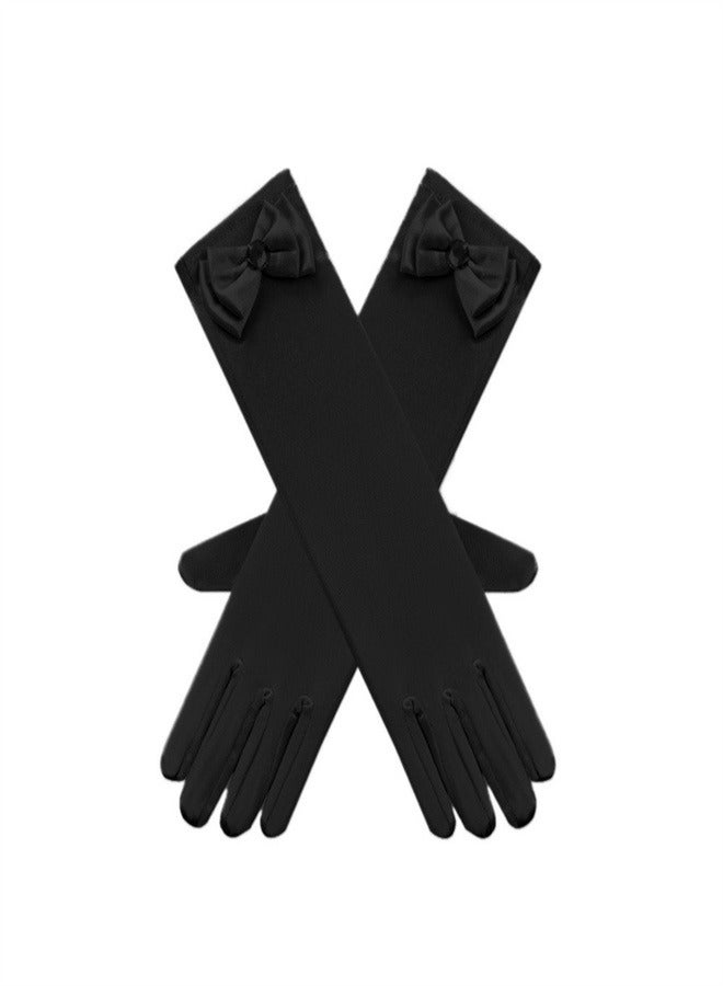 Girls' Spring and Autumn Long Gloves Black