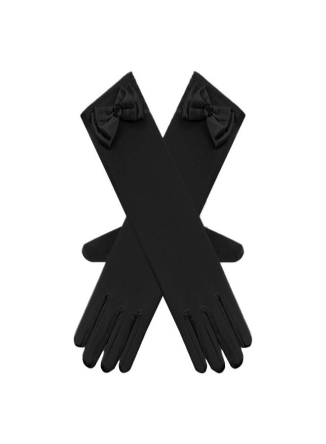 Girls' Spring and Autumn Long Gloves Black