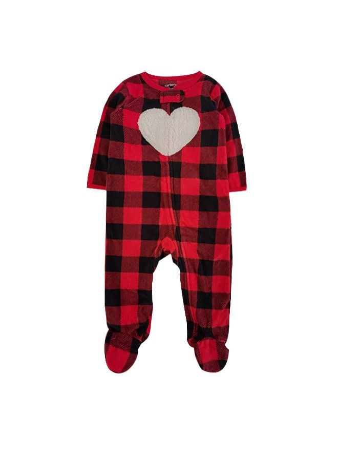 2PCS Baby One-Piece Pajamas with Shoe Covers, Baby Fleece Warm Crawl Suit, Long Sleeve Zipper Foot Crawl Suit, Baby Pajamas for Babies before 1 Year Old (Red & Blue)