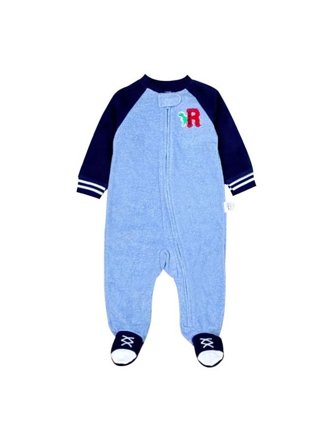 2PCS Baby One-Piece Pajamas with Shoe Covers, Baby Fleece Warm Crawl Suit, Long Sleeve Zipper Foot Crawl Suit, Baby Pajamas for Babies before 1 Year Old (Red & Blue)