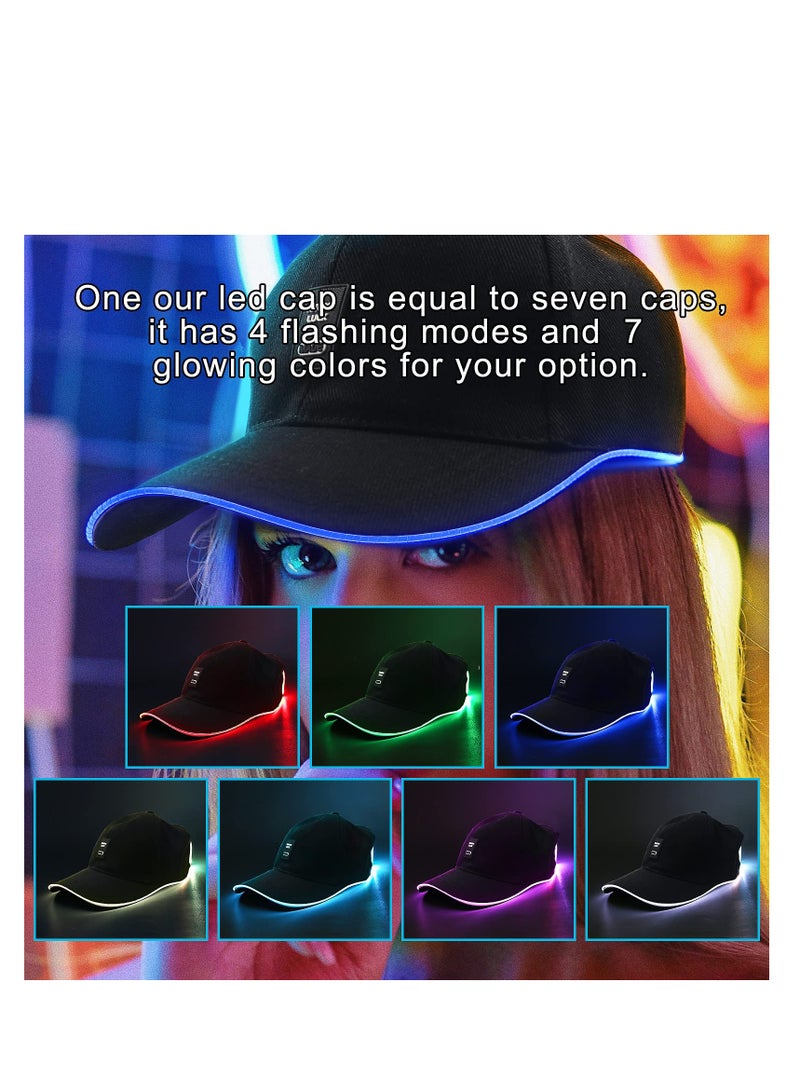 Led Hat Light Up Baseball Cap with 11 Flashing Modes Glow Rave Party Hat for Festival Hip-hop Club (Black)