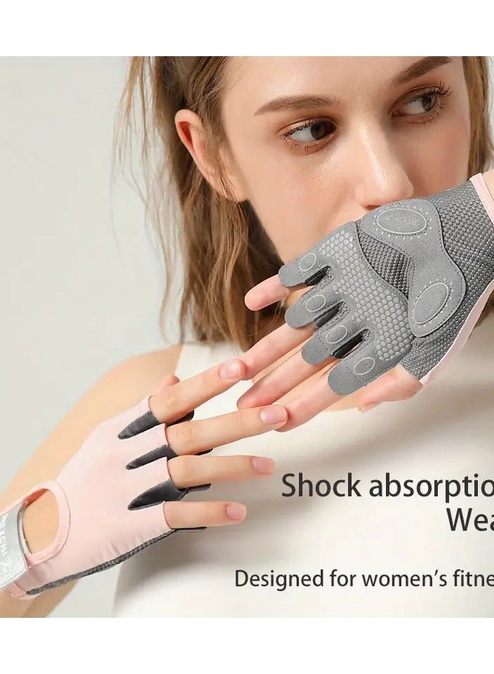 Gym Gloves Weight Lifting Gloves for Women, Fingerless Antislip Silicone Breathable Training Gloves Extra Grip Palm Protection Workout Gloves for Rowing Pull-Ups Exercise Fitness Cycling