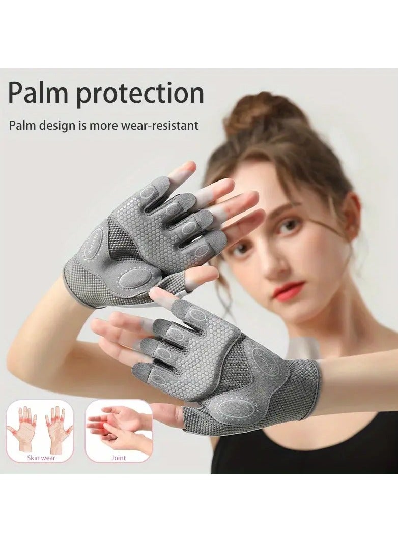 Gym Gloves Weight Lifting Gloves for Women, Fingerless Antislip Silicone Breathable Training Gloves Extra Grip Palm Protection Workout Gloves for Rowing Pull-Ups Exercise Fitness Cycling