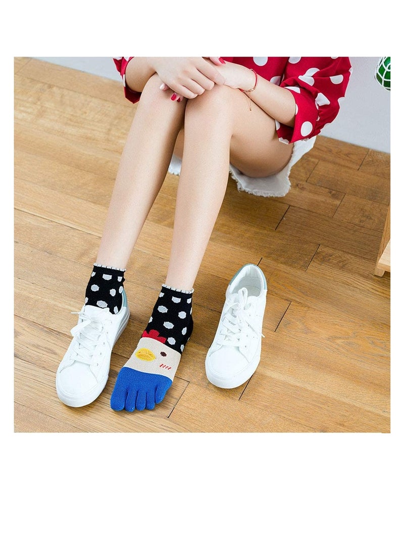 Womens Toe Socks Ladies Five Finger Cotton Socks, Funny Cute Cat Animal Ankle Novelty Sports with Toe, Christm as socks(4 Pairs)