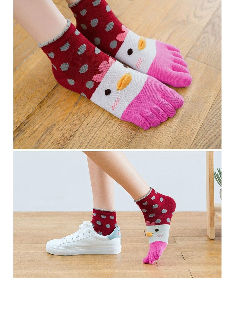 Womens Toe Socks Ladies Five Finger Cotton Socks, Funny Cute Cat Animal Ankle Novelty Sports with Toe, Christm as socks(4 Pairs)