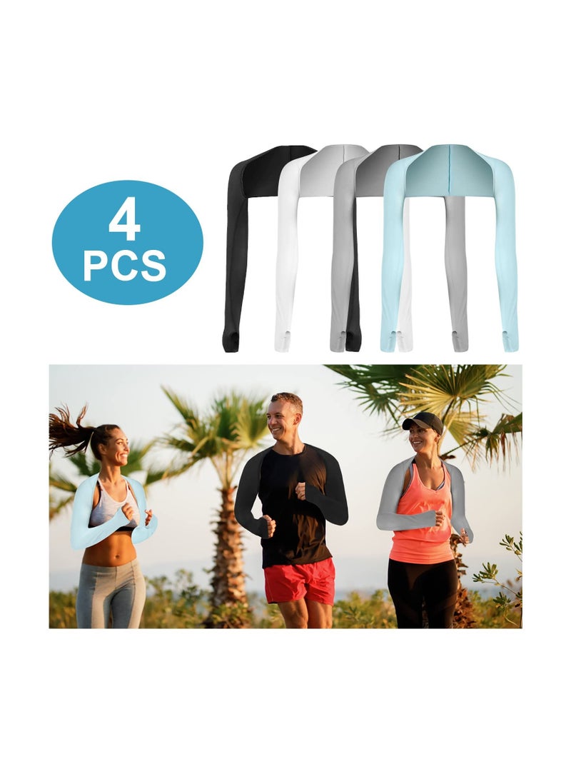 4 Pieces Cooling Shawl Arm Sleeves Sun Uv Protection Cooler Shrug, Comfortable & Breathable Anti-UV Arm Sleeves for Women with Finger Holes for Driving Golfing Fishing Running Cycling Outdoor Activity